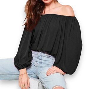 Wild Love Off the Shoulder Blouse Top Classic Black Womens Large L